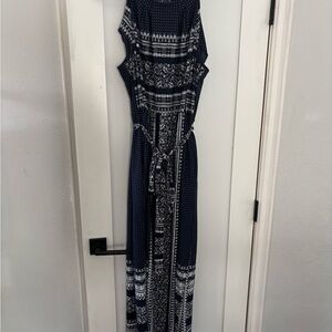 Lane Bryant Navy and White Patterned Maxi Dress